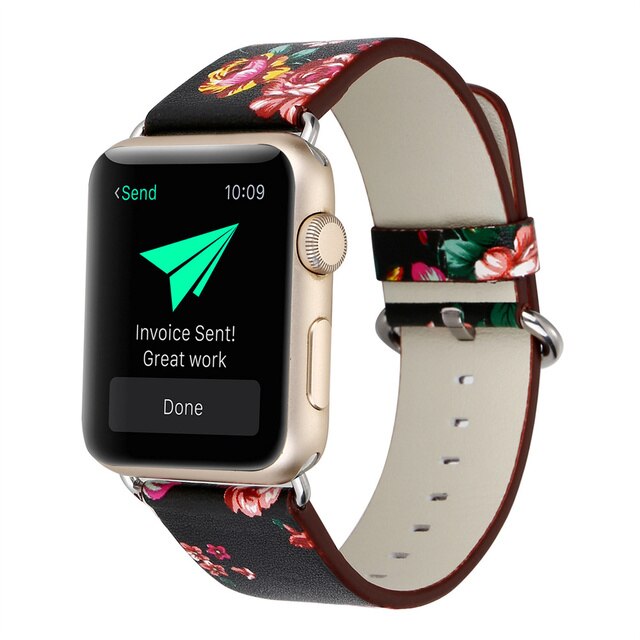 Skórzany pasek do zegarka z jabłkiem damski druk kwiatowy Iwatch 6 5 SE - Wianko - 8