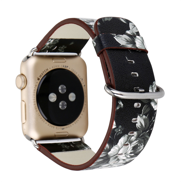 Skórzany pasek do zegarka z jabłkiem damski druk kwiatowy Iwatch 6 5 SE - Wianko - 14