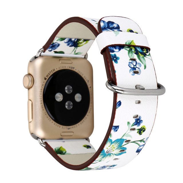 Skórzany pasek do zegarka z jabłkiem damski druk kwiatowy Iwatch 6 5 SE - Wianko - 10