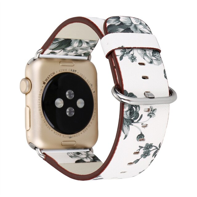 Skórzany pasek do zegarka z jabłkiem damski druk kwiatowy Iwatch 6 5 SE - Wianko - 12
