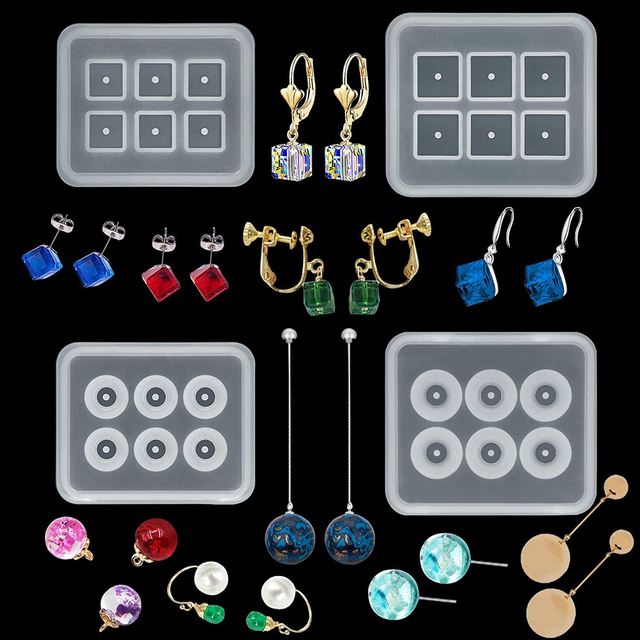 Silikonowe formy do biżuterii - 12mm/16mm, koraliki w kształcie kostki, 6 komór, z otworem - zestaw 1 szt - Wianko - 3