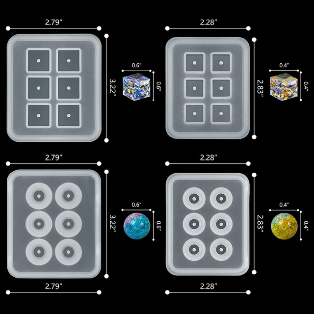 Silikonowe formy do biżuterii - 12mm/16mm, koraliki w kształcie kostki, 6 komór, z otworem - zestaw 1 szt - Wianko - 6