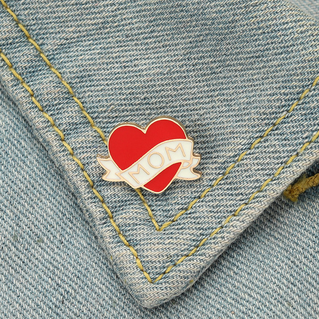 Różowa emalia Pin Mama Love Heart - broszka ze szpilkami bijouniowymi - Wianko - 2