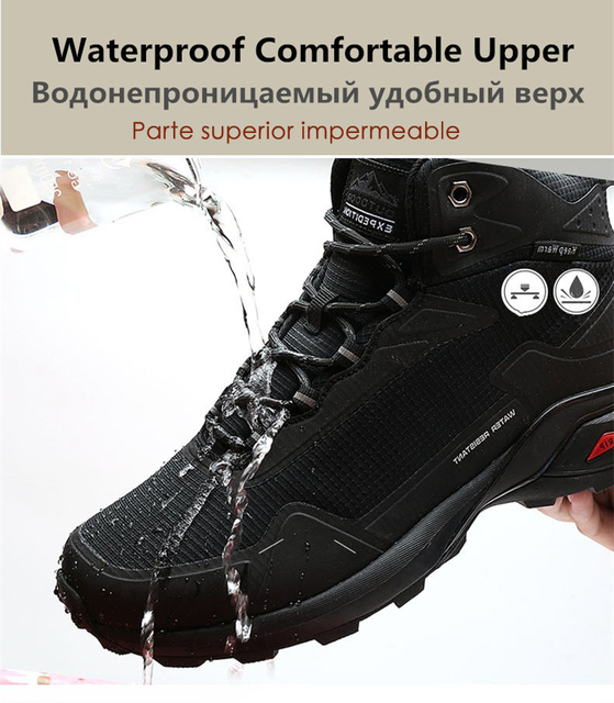 Czarne męskie buty turystyczne zimowe trekkingowe - ciepłe, pluszowe, wodoodporne, antypoślizgowe, wysokiej jakości, outdoor, w kamuflażu - Wianko - 10