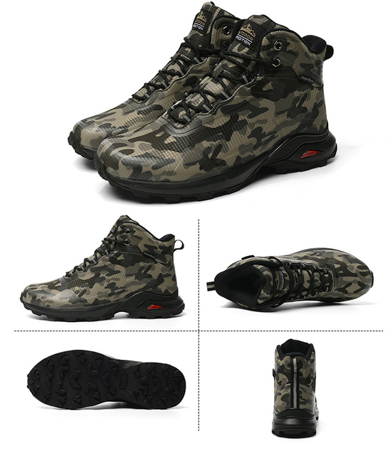 Czarne męskie buty turystyczne zimowe trekkingowe - ciepłe, pluszowe, wodoodporne, antypoślizgowe, wysokiej jakości, outdoor, w kamuflażu - Wianko - 7