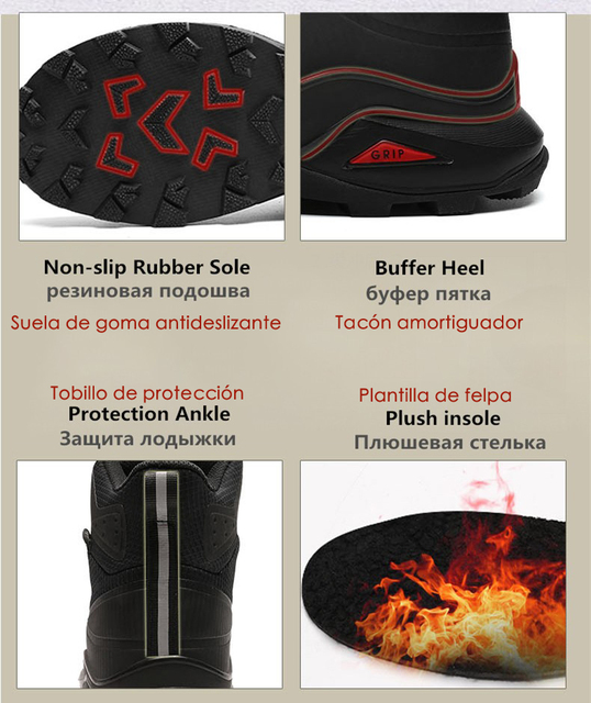 Czarne męskie buty turystyczne zimowe trekkingowe - ciepłe, pluszowe, wodoodporne, antypoślizgowe, wysokiej jakości, outdoor, w kamuflażu - Wianko - 13