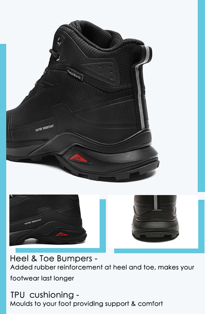 Czarne męskie buty turystyczne zimowe trekkingowe - ciepłe, pluszowe, wodoodporne, antypoślizgowe, wysokiej jakości, outdoor, w kamuflażu - Wianko - 9