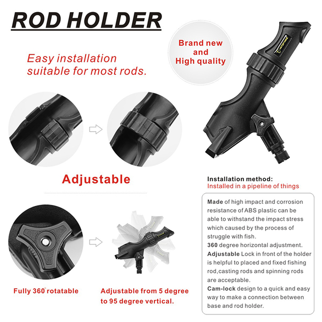 Kajakowe uchwyt na wędkę do montażu bocznego lub bezpośrednio na kajaku - czarny polimer - Wianko - 12