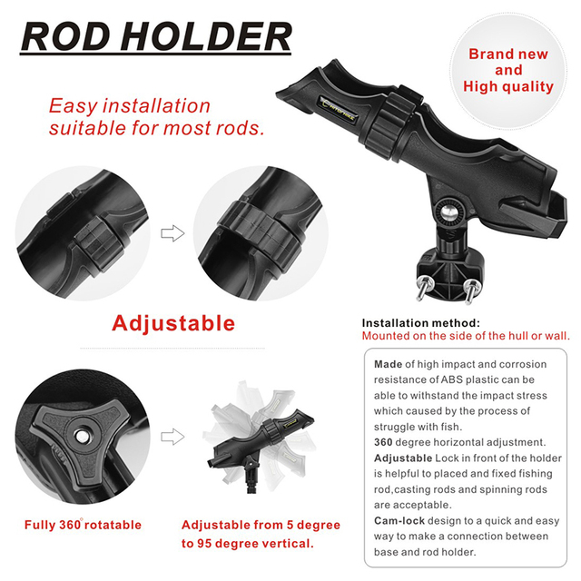 Kajakowe uchwyt na wędkę do montażu bocznego lub bezpośrednio na kajaku - czarny polimer - Wianko - 14