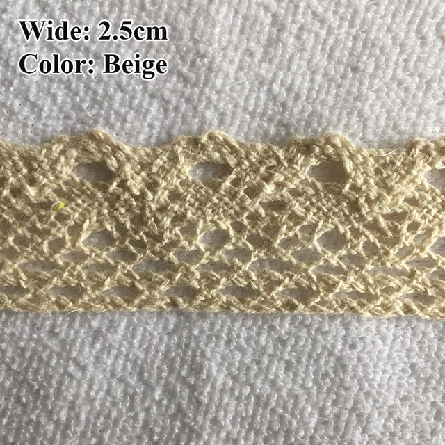 Bawełniana koronkowa wstążka do szycia odzieży DIY, szerokość 5 metrów, kolor biały/beżowy - Wianko - 6