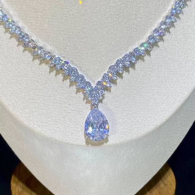 Klasyczny kryształowy naszyjnik ze wisiorkiem w kształcie kropli wody ASNORA dla kobiet - zestaw dla nowożeńców, biżuteria ślubna - Wianko - 5