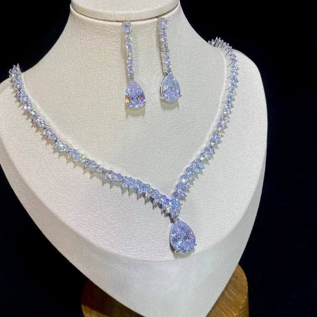 Klasyczny kryształowy naszyjnik ze wisiorkiem w kształcie kropli wody ASNORA dla kobiet - zestaw dla nowożeńców, biżuteria ślubna - Wianko - 4