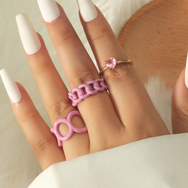 Pierścienie KAKU INS 3, fioletowy wąż, metalowy, w kształcie serca, zestaw pierścieni dla studentów, akrylowe motyl akcesoria - dla kobiet punk - Wianko - 12
