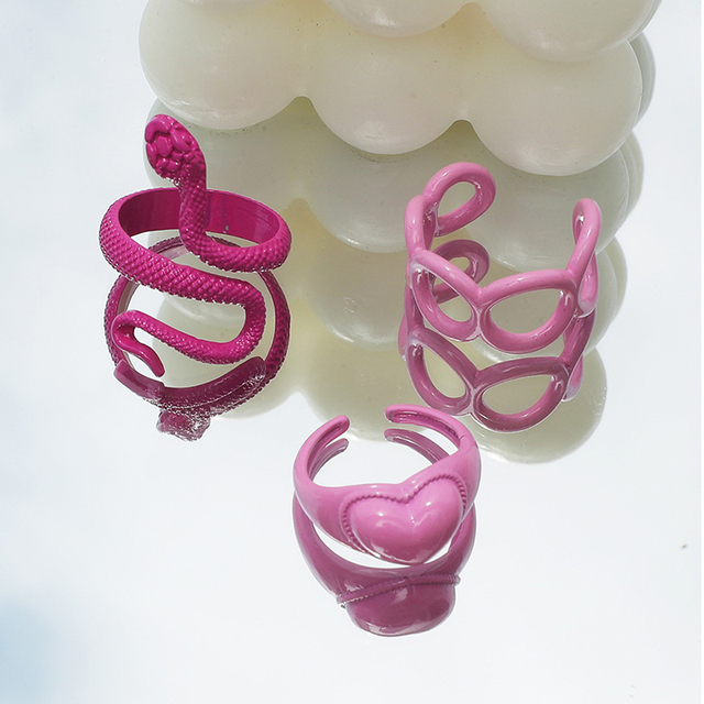 Pierścienie KAKU INS 3, fioletowy wąż, metalowy, w kształcie serca, zestaw pierścieni dla studentów, akrylowe motyl akcesoria - dla kobiet punk - Wianko - 4
