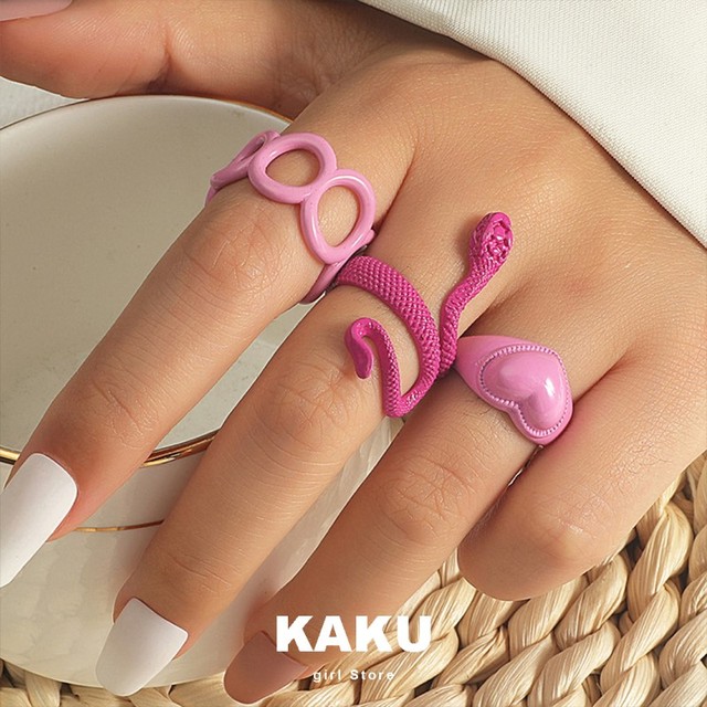 Pierścienie KAKU INS 3, fioletowy wąż, metalowy, w kształcie serca, zestaw pierścieni dla studentów, akrylowe motyl akcesoria - dla kobiet punk - Wianko - 2