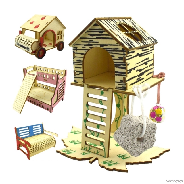 Klatka dla gryzoni Villa Nest z drabinką, zjeżdżalnią i mini sypialnią z drewna - model M25 - Wianko - 2