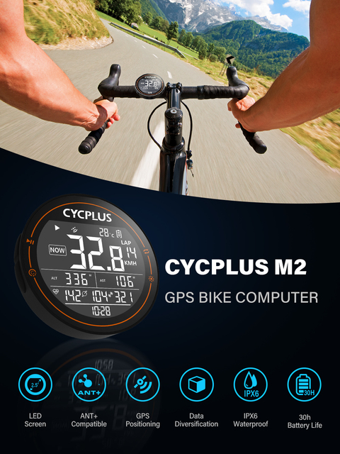 CYCPLUS M2 GPS - bezprzewodowy komputer rowerowy z ANT+ i Bluetooth, wodoodporny prędkościomierz i kadencja dla kolarstwa szosowego i MTB - Wianko - 1