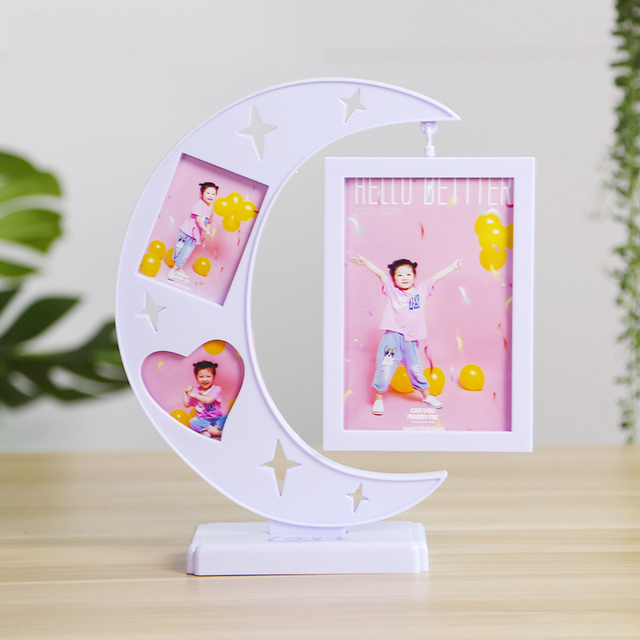 Rama dekoracyjna dla dzieci w kształcie słodkiego księżyca 6 cali z miejscami na zdjęcia - Wianko - 6