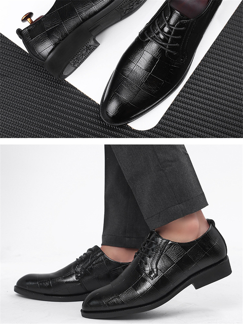 Wysokiej jakości skórzane męskie buty Brogues sznurowane Bullock oksfordki formalne - czarny - Wianko - 10