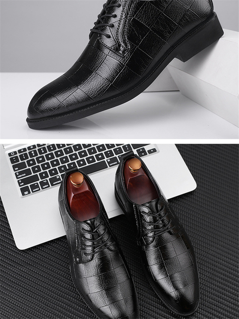 Wysokiej jakości skórzane męskie buty Brogues sznurowane Bullock oksfordki formalne - czarny - Wianko - 8