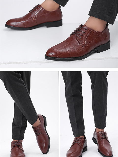 Wysokiej jakości skórzane męskie buty Brogues sznurowane Bullock oksfordki formalne - czarny - Wianko - 17