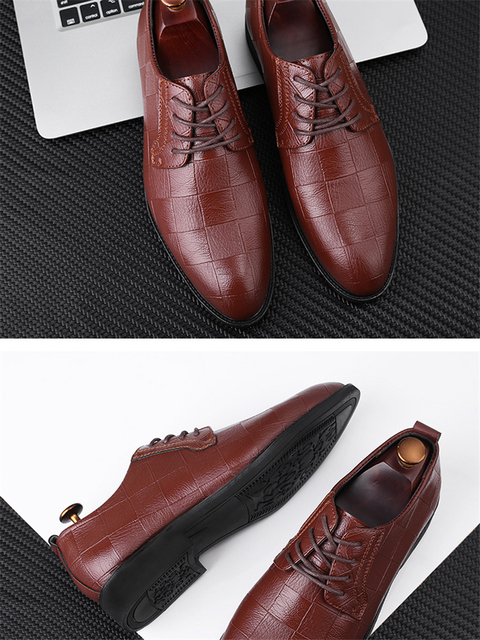 Wysokiej jakości skórzane męskie buty Brogues sznurowane Bullock oksfordki formalne - czarny - Wianko - 14