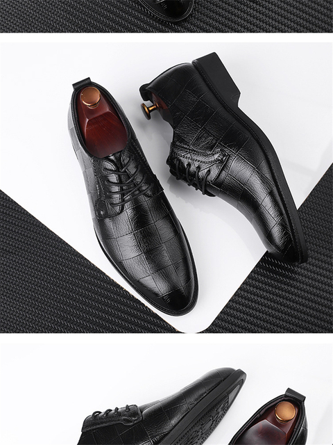Wysokiej jakości skórzane męskie buty Brogues sznurowane Bullock oksfordki formalne - czarny - Wianko - 9