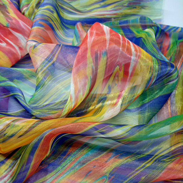 Sukienka Cosplay z cienkiej błyszczącej tkaniny szyfonowej, ręcznie robiona z materiału w krepę cyfrowo drukowaną z wstążką - Wianko - 9