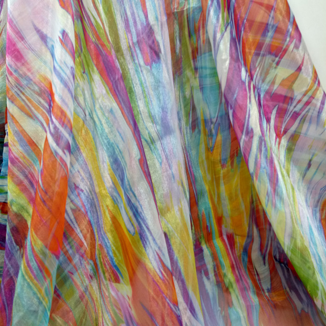 Sukienka Cosplay z cienkiej błyszczącej tkaniny szyfonowej, ręcznie robiona z materiału w krepę cyfrowo drukowaną z wstążką - Wianko - 11