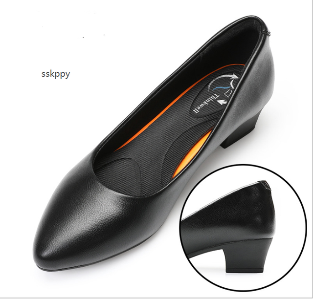 Czarny skórzany but na słupku, antypoślizgowe, profesjonalne damskie obuwie robocze z grubej gumowej podeszwy - Wianko - 4