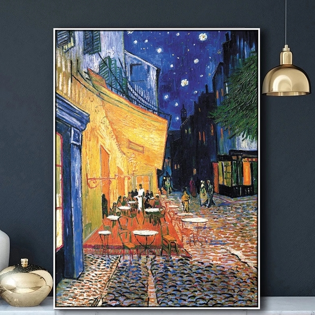 Van Gogh Cafe taras w nocy - Plakat artystyczny na płótnie malarstwo dekoracja obraz olejny - Wianko - 9