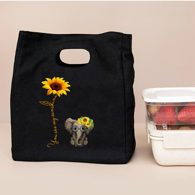 Przenośne izolowane pudełko na lunch z motywem słonia i słoneczników - Wianko - 26