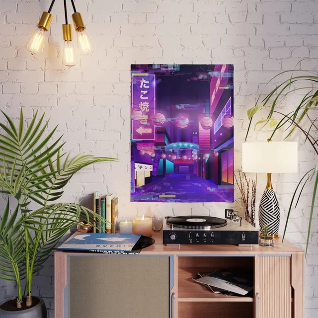 Obrazy na płótnie Synthwave Neon City Tokio Glitch Home Decor - modułowy plakat do salonu bez ramy - Wianko - 4