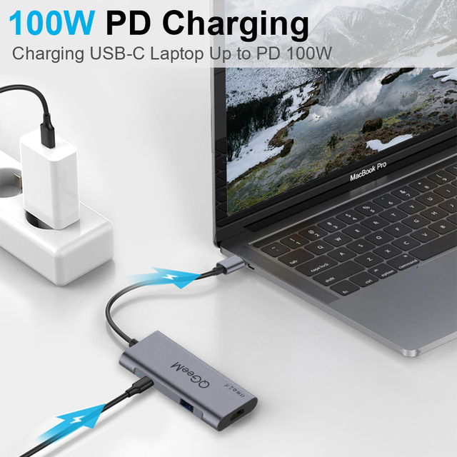 USB C Hub QGeeM dla Macbook Pro z 3 portami USB typu C Hub 3.0 i HDMI dla Huawei Matebook, iPad Pro - Splitter USB Dock OTG Adapter - Wianko - 2