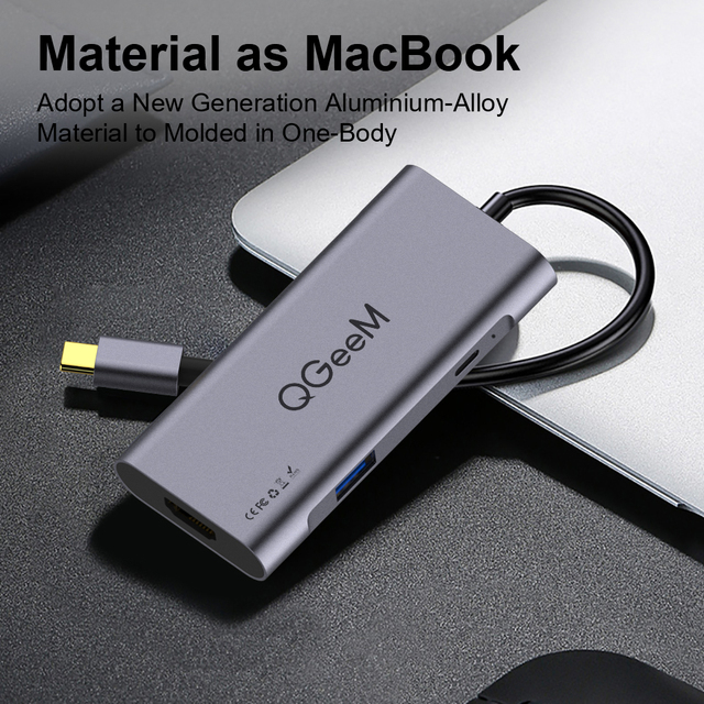USB C Hub QGeeM dla Macbook Pro z 3 portami USB typu C Hub 3.0 i HDMI dla Huawei Matebook, iPad Pro - Splitter USB Dock OTG Adapter - Wianko - 6