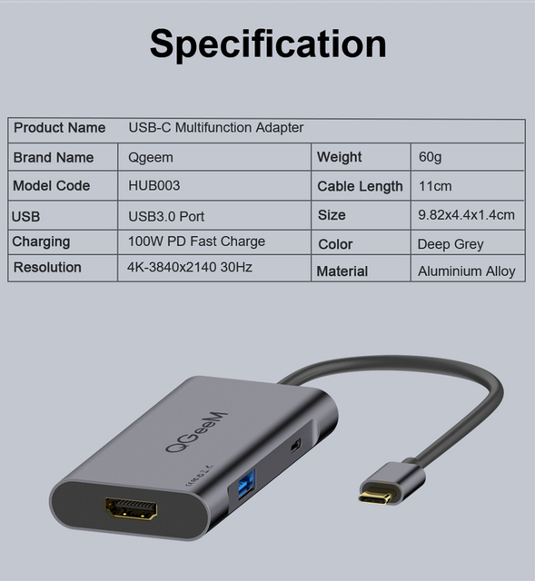 USB C Hub QGeeM dla Macbook Pro z 3 portami USB typu C Hub 3.0 i HDMI dla Huawei Matebook, iPad Pro - Splitter USB Dock OTG Adapter - Wianko - 10