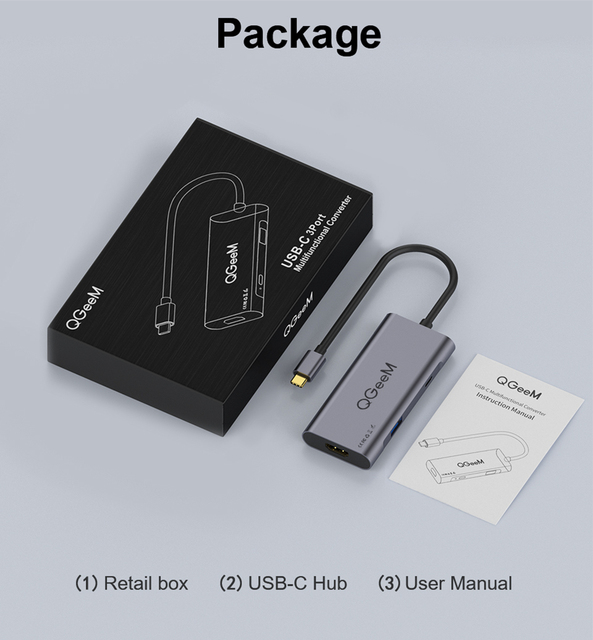 USB C Hub QGeeM dla Macbook Pro z 3 portami USB typu C Hub 3.0 i HDMI dla Huawei Matebook, iPad Pro - Splitter USB Dock OTG Adapter - Wianko - 9