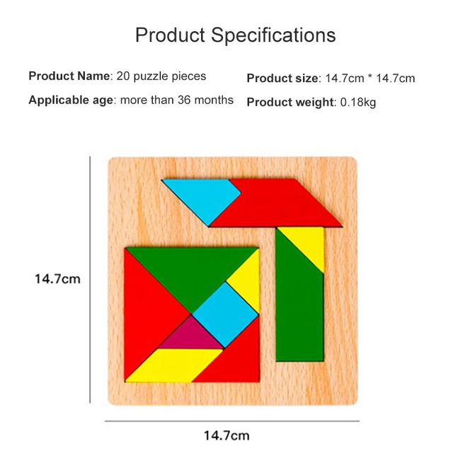 Drewniane 3D Tangram - kolorowe puzzle edukacyjne dla dzieci, trenujące umysł i rozwijające wyobraźnię - Wianko - 2