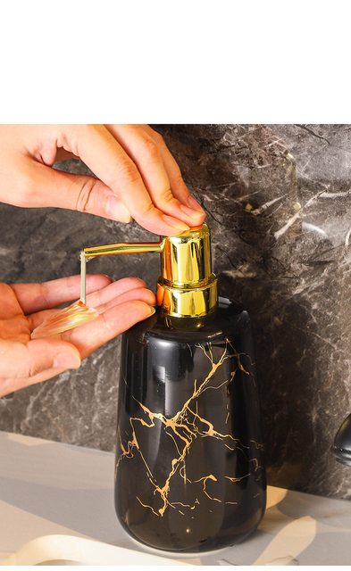 Zestaw akcesoriów łazienkowych - Złoty marmur, jednolity kolor, tekstura, 5 sztuk - dozownik pasty do zębów, akcesoria prysznicowe - Wianko - 12