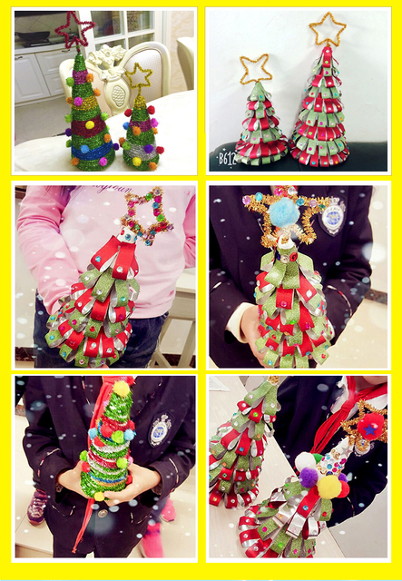 Zestaw rękodzielniczy DIY - Choinka bożonarodzeniowa dla dzieci z włókniny i wstążki - Wianko - 1