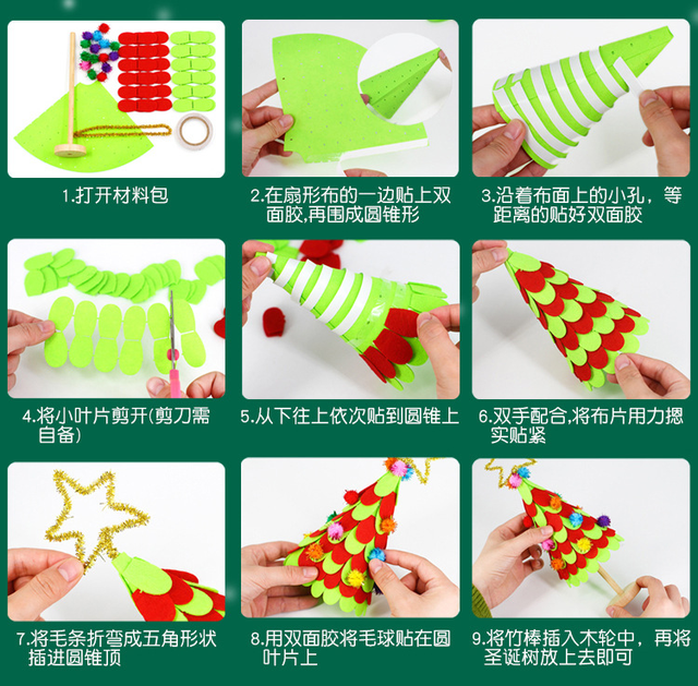 Zestaw rękodzielniczy DIY - Choinka bożonarodzeniowa dla dzieci z włókniny i wstążki - Wianko - 6