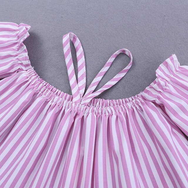 Zestaw ubrań dla noworodka: Dziewczece Off Shoulder Topy w paski + spodnie w stylu poszarpanym + opaski, kolor różowy - Wianko - 6