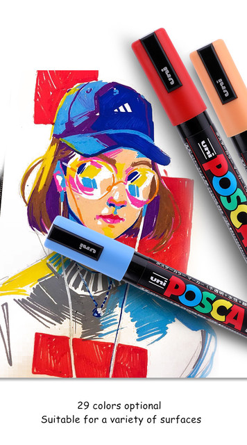 Japoński marker wodny UNI POSCA PC-5M w 24 kolorach 1.8-2.5mm - nieblaknący długopis do plakatów, reklam, biura i szkoły - Wianko - 11