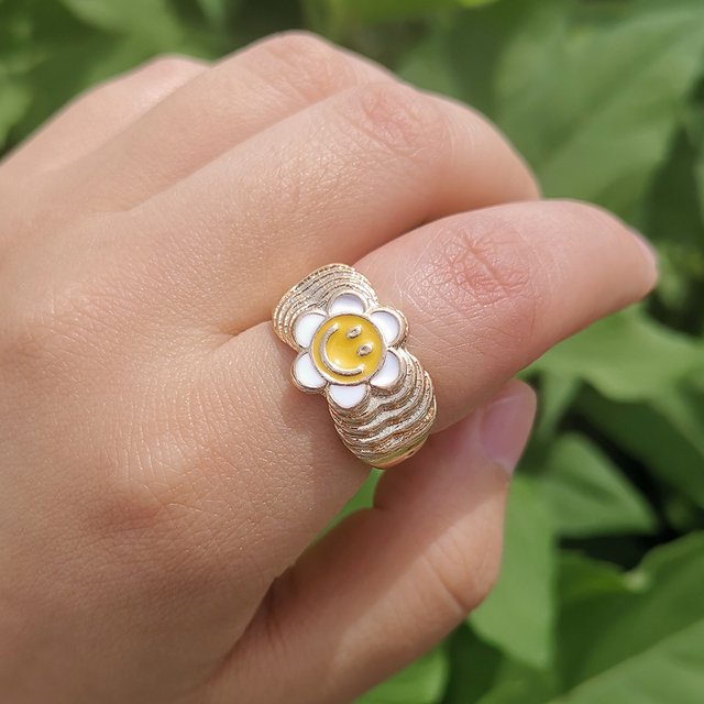 Pierścień damski Lost Lady - popularny wzór słonecznika, emaliowany, aluminiowy, hurtownia biżuterii - Wianko - 16