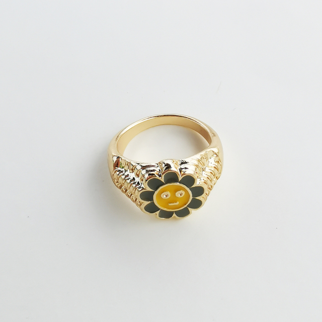 Pierścień damski Lost Lady - popularny wzór słonecznika, emaliowany, aluminiowy, hurtownia biżuterii - Wianko - 18