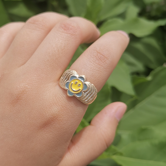 Pierścień damski Lost Lady - popularny wzór słonecznika, emaliowany, aluminiowy, hurtownia biżuterii - Wianko - 14