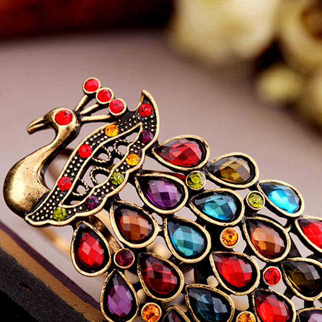 Wykwintne złote bransoletki Peacock dla kobiet z kamieniami żywicznymi w różnych kolorach - RKR 2021 - Wianko - 3