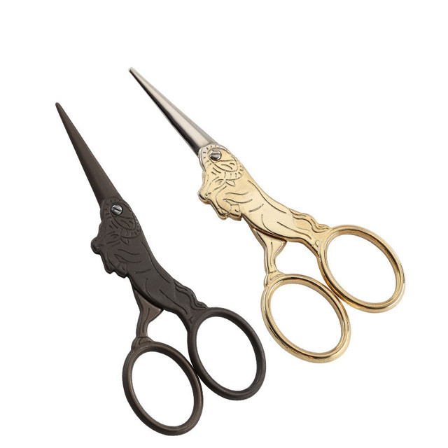 Nożyczki krawieckie antyczne czarne i złote 12 różnych kształtów zwierząt ze stali nierdzewnej do papieru DIY i haftu - Wianko - 14