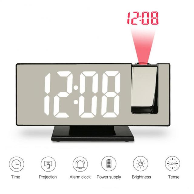 Budzik z projekcją czasu LED, jasność automatyczna, projekcja cyfrowa do sypialni - Wianko - 1