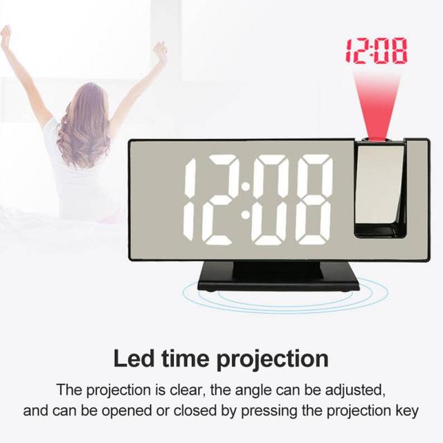Budzik z projekcją czasu LED, jasność automatyczna, projekcja cyfrowa do sypialni - Wianko - 7